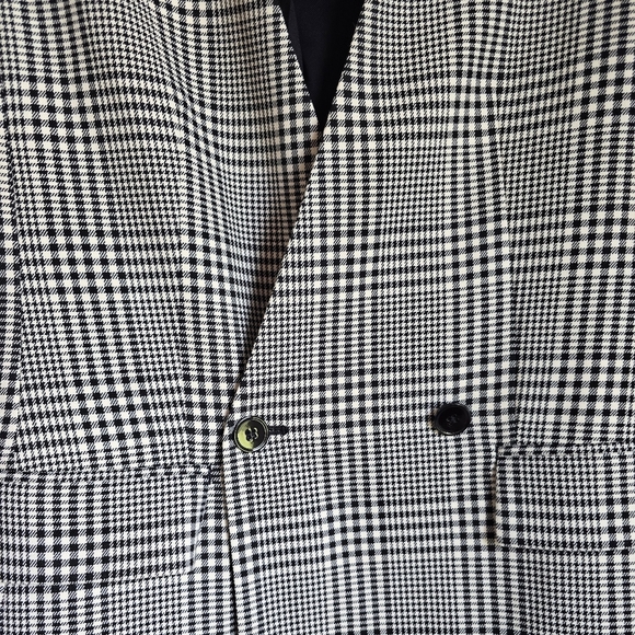 Club Monaco New Black White Plaid Double Breasted Blazer Jacket Womens Sz 14 - Picture 4 of 12